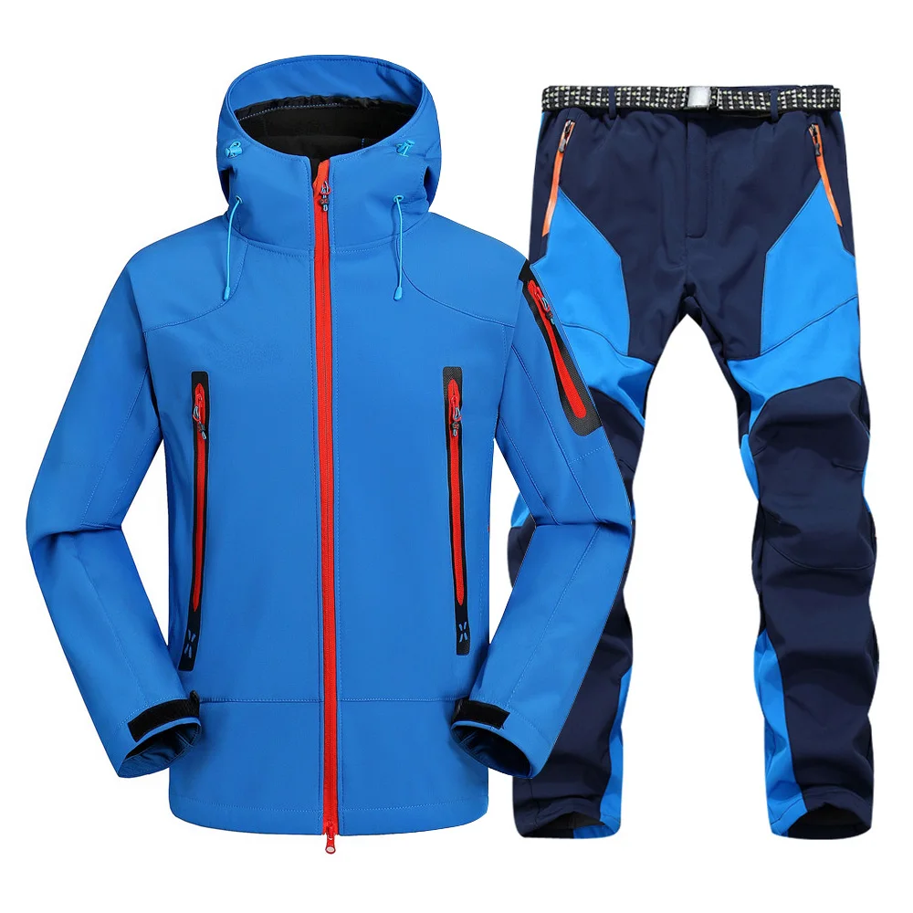 

2pc Mens Waterproof Hiking suits Softshell Fleece Jackets and Pants Outdoor Trekking Camp Coat Set Pants Climb Skiing Trousers