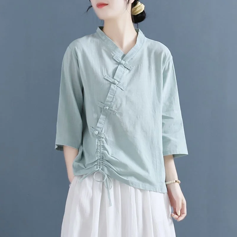 Woman Traditional Chinese Clothing Retro Solid Color Hanfu Top Women Tops Elegant Oriental Tang Suit Chinese Blouse 12700