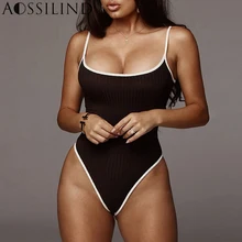 AOSSILIND Black Spaghetti Strap Bodysuit Women Autumn Skinny Sexy Rompers Ladies Backless Bodysuits