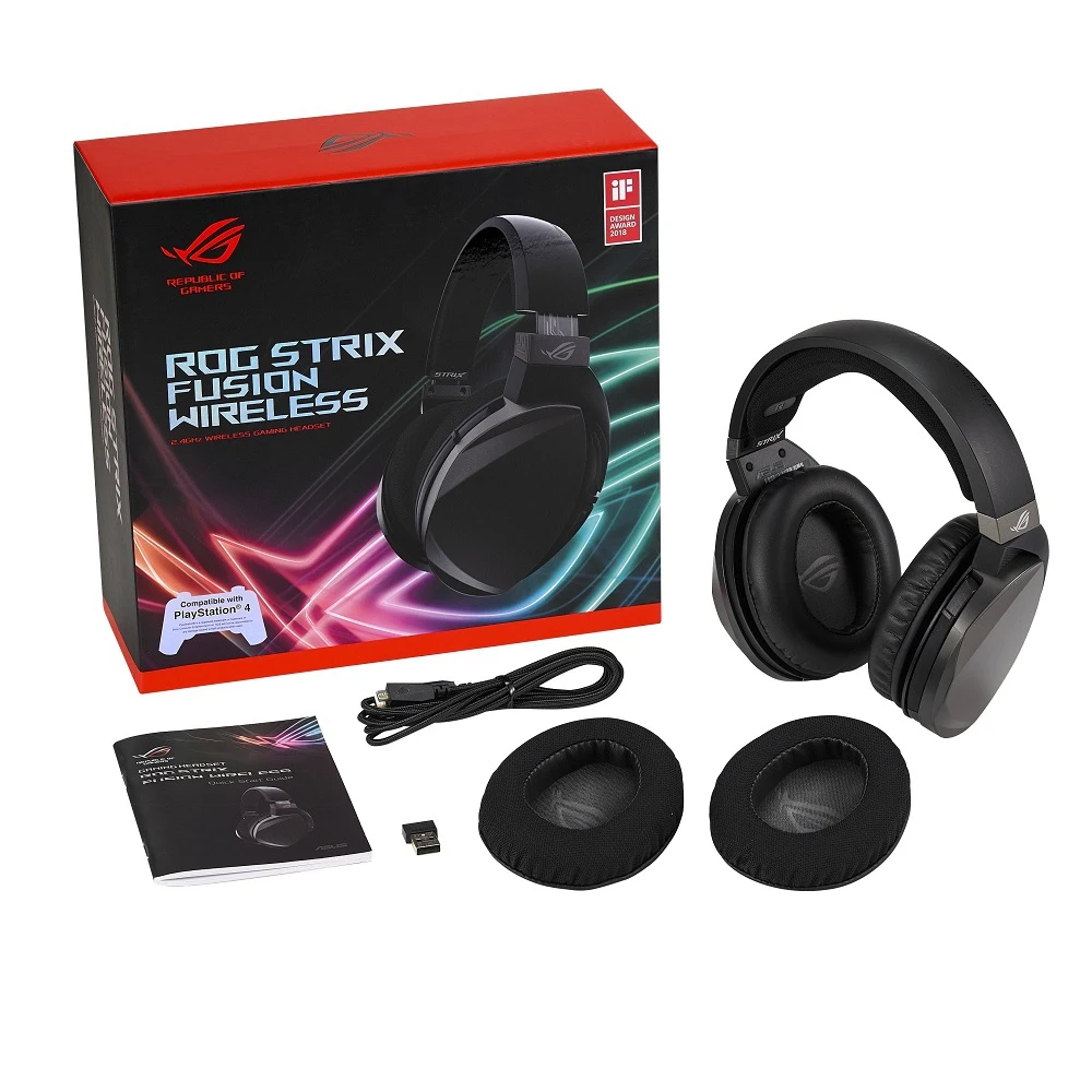 Гарнитура ASUS ROG Strix Fusion Wireless, беспроводная, 2.4 ГГц, 20-20000 Гц, 32 Ом, 50-10000 Гц,-39 дБ, Wireless/USB, черный