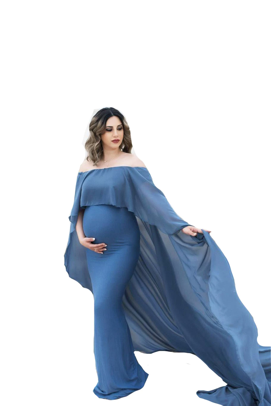 

Pregnant Women Pajamas Robe Sexy Nightgown Long Sleeve Blue Chiffon Sleepwear Bathrobe Mesh Prom Bridesmaid Shawl