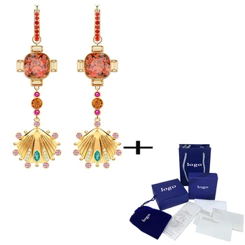 

SWA Fashion Delicate New LUCKY GODDESS SHELL Pierced Earrings Colorful Shell Crystal Ms. Romantic Earring Gift Unique Retro