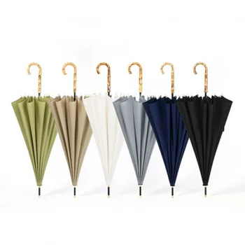 

Bamboo Handle Strong Long Rain Umbrella Women Men 16K Glassfiber Japanese style Parasol