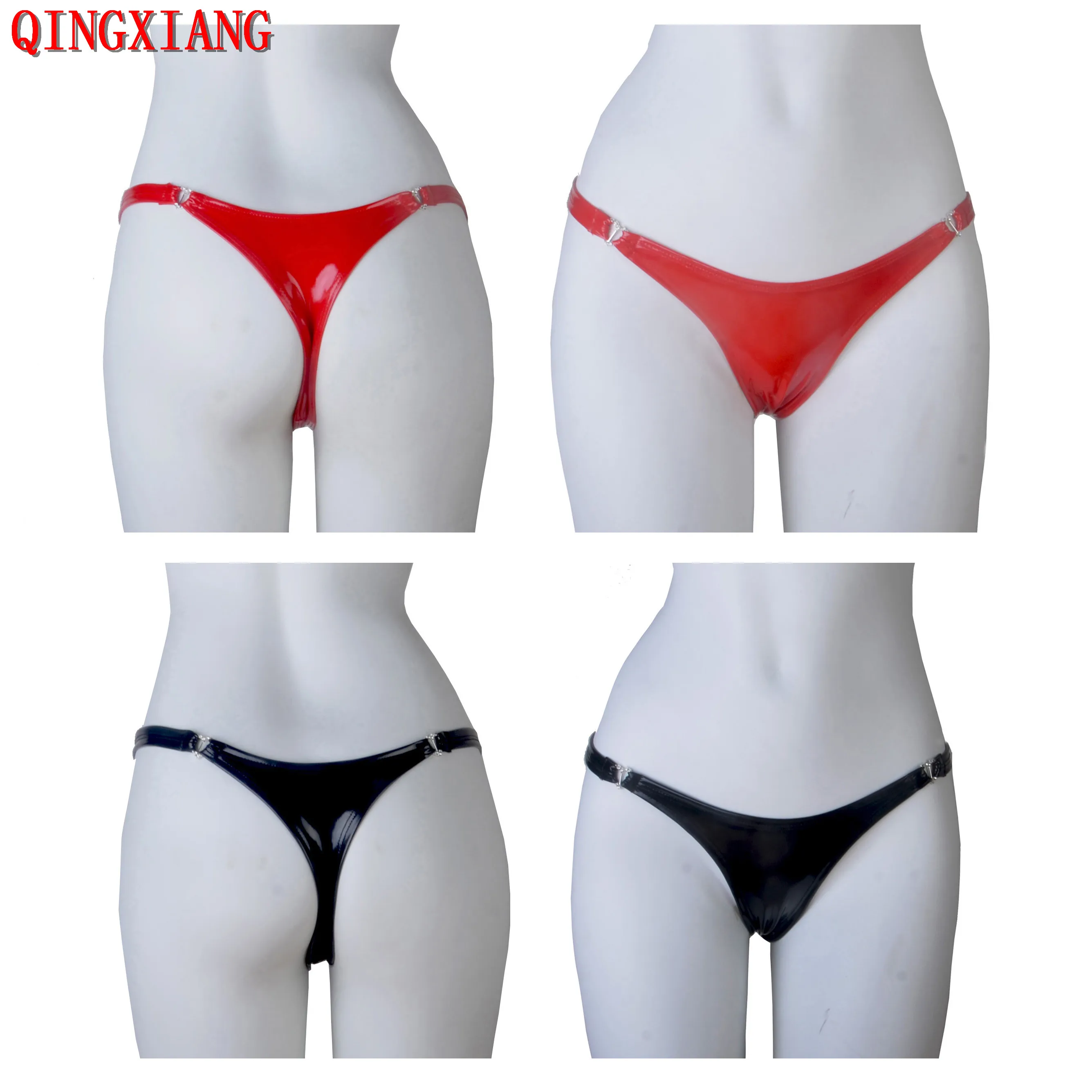 

M-XL PU Low Waist Tight Briefs Women Backless Crotch Panties New Sexy Thong Shine Faux Leather Metal Connection Triangle Shorts