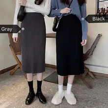 Ins Harajuku, осенне-зимняя женская юбка средней длины, теплые толстые вязаные плиссированные юбки, женские юбки с высокой талией, элегантные юбки с разрезом сзади