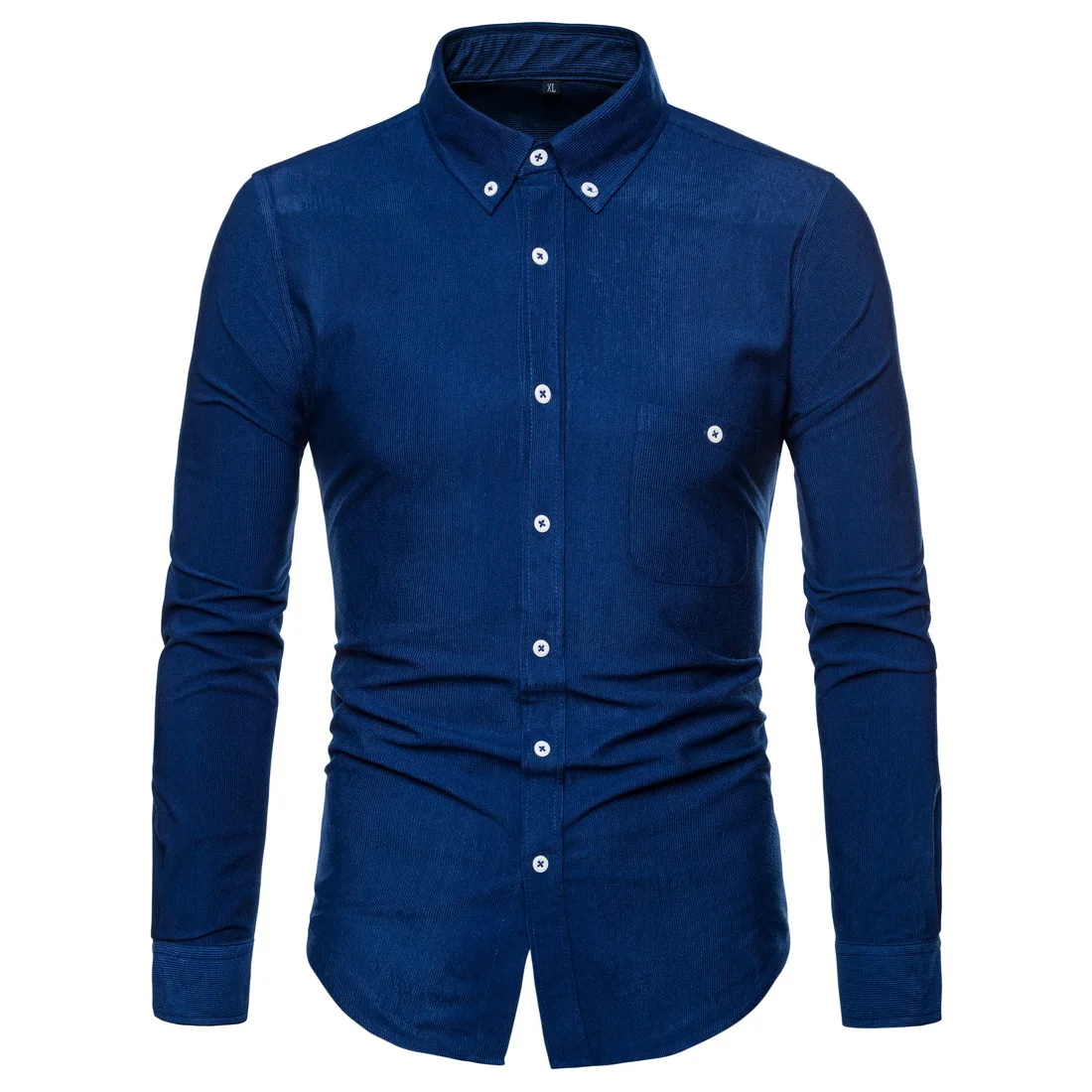Новая мужская деловая Вельветовая рубашка с длинным рукавом, модная мужская хлопковая трендовая Однотонная рубашка с отворотом для мужчин на осень и зиму, M-5XL - Цвет: Blue Shirts