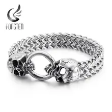 Fongten персонализированные череп мужской браслет хип-хоп серебро Нержавеющая сталь панк браслеты с подвесками мужской ювелирные изделия