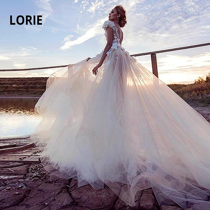 LORIE Boho Свадебное платье с кружевной аппликацией невесты из тюля принцесса милое