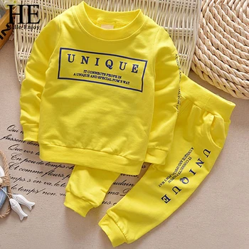 

HE Hello Enjoy Toddler Boys Clothing Set Spring Casual Long Sleeve Letter 2 piece Tracksuit Clothes Boys Children Sport Outfits