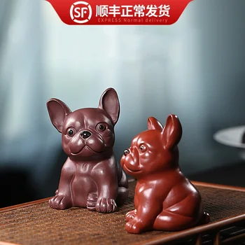 

Yixing authentic all manual tea ceremony accessories purple sand tea table decoration cute dog Purple mud Dahongpao