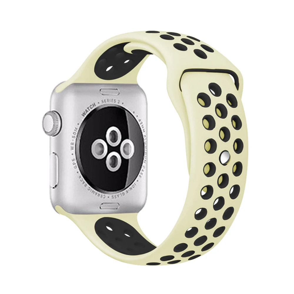 Milk yellow Эластичный дышащий силиконовый спортивный ремешок для apple watch 42 мм, 38 мм, Версия 44 мм 40 мм браслет на запястье, apple серии 5/4/3/2/1 Универсальный - Цвет ремешка: Milk yellow