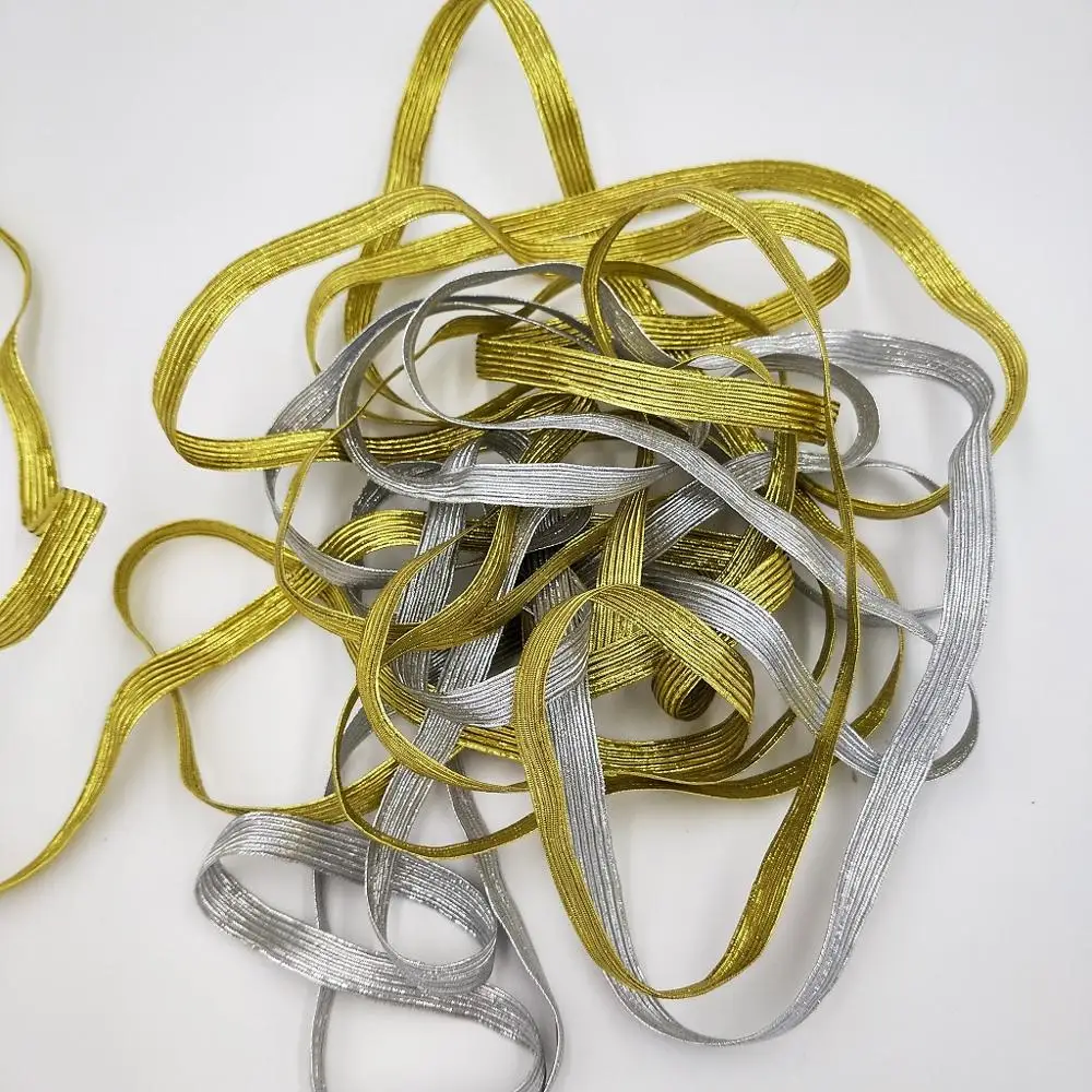 

10M/lot gold silver elastic ribbon cable 1cm width backpack straps handmade clothing polyester DIY sewing accessories