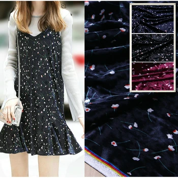 

Elastic diamond gold velvet printed fabric cloth spring autumn diy fashion wedding dress sewing polyester fabric for dress