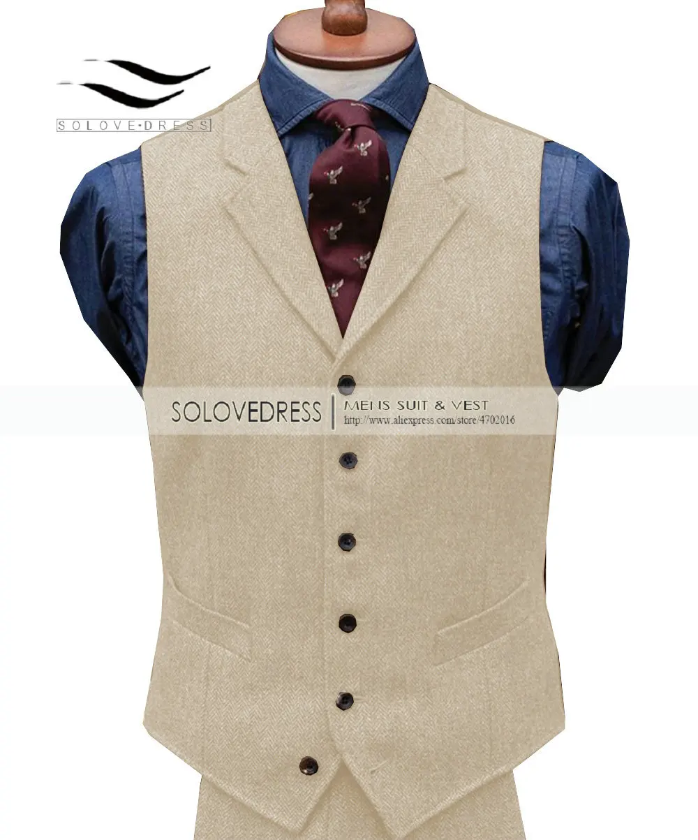 Mens Suit Vest Casual Vintage Sleeveless Herringbone Groomman for Wedding Tweed Waistcoat Plaid Vest 5