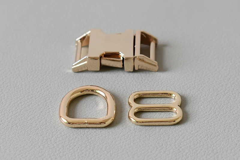 1 set Metal D rings slider tri-glides release buckle 15mm webbing for paracord dog cat collar necklace DIY accessories gold