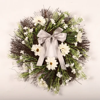 

Handmade Vintage Front Door Wreath Rattan Artificial Flower Garland With Ribbon Bow For Home Wedding Party Holiday Decoration