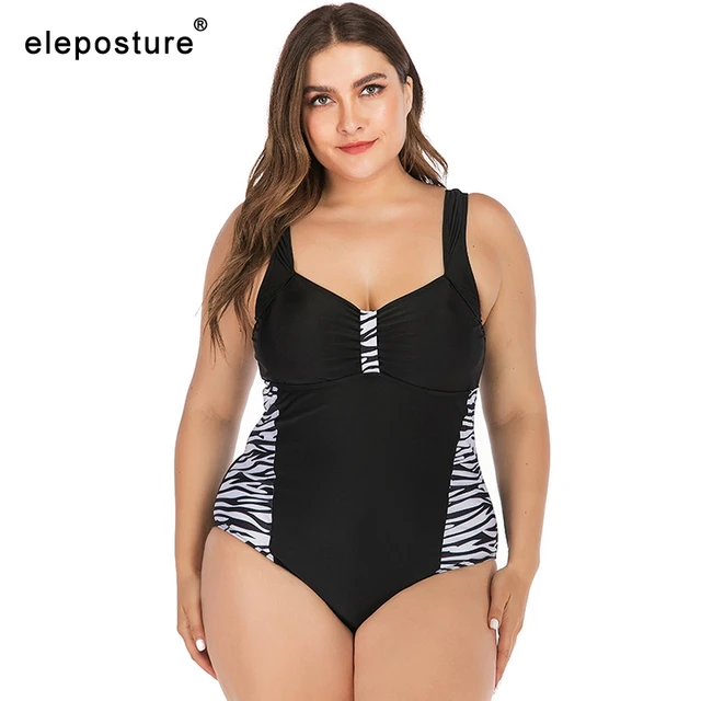 US $10.42 2020 Plus Size Swimwear Women One Piece Swimsuit Leopard Patchwork Monokini Large Size Bathing Suit