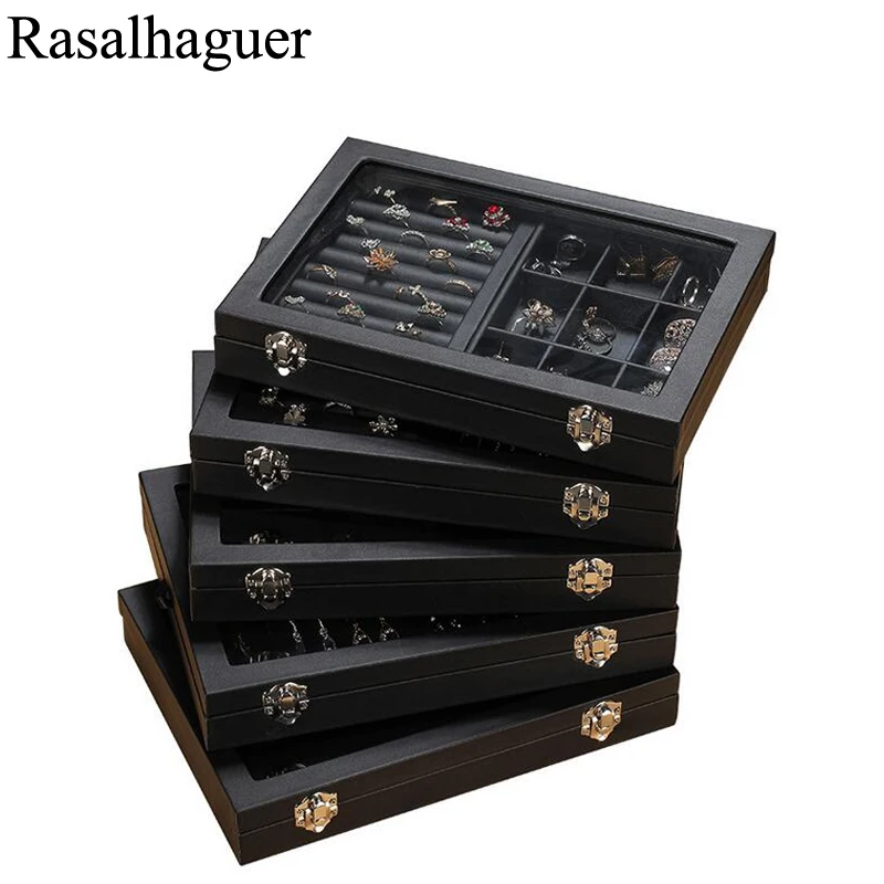 Top Size 28*20*4.5cm Black Jewelry Display Box Case for Rings Earrings Bracelets Necklaces or other Ornaments Storage Organizer