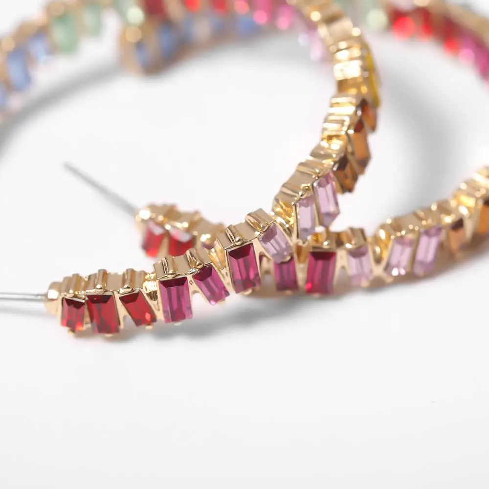 IngeSight. Z Роскошные блестящие радужные стразы геометрические круглые серьги-кольца массивные блестящие большие серьги с кристаллами для женщин ювелирные изделия