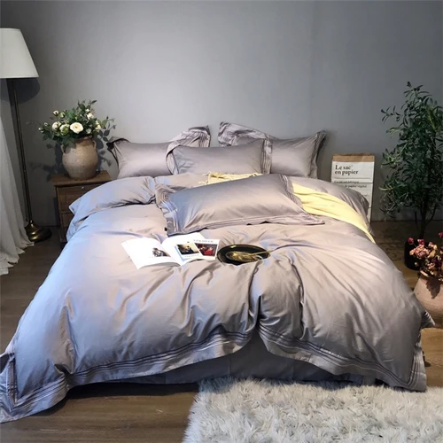 Jin - grey Топ Класс вышивка Однотонная одежда 100S 500TC просторные постельное белье набор роскошный хлопок роскошные постельные принадлежности в два раза пряжа - Цвет: Jin - grey