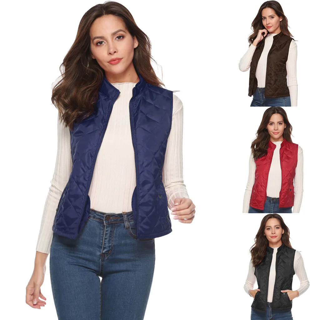 Jaycosin 2019 Winter Warm Casual Leisure Waistcoat Coat Women Thick Solid Color Jackets Comfortable Sleeveless Jacket Coat 31#4