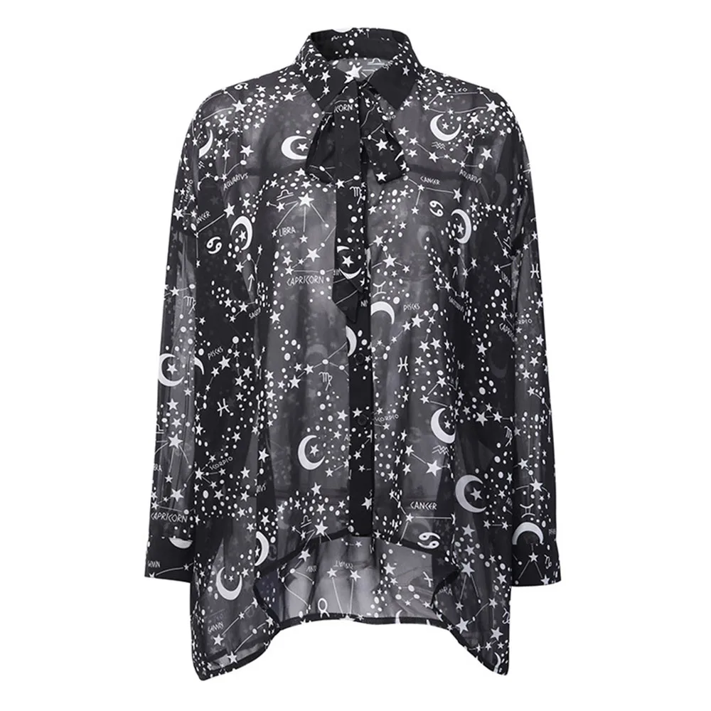 Rosetic женская блузка Готический шифон Blusas Mujer De Moda Женские топы и блузки черного цвета