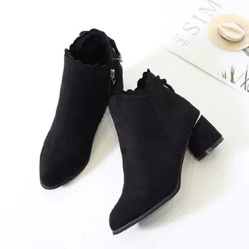 

Mid-Autumn Booties Women 2019 Autumn Wild Fashion Suede Thick High Heel Women's Boots