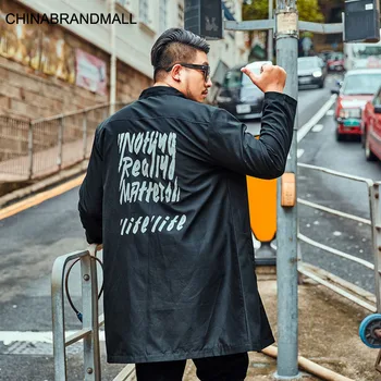 

super Brand Big size Men's Wear Autumn Style Plus Fat Plus Fat Among People Long Money Windbreaker Fat Man Printing Coat