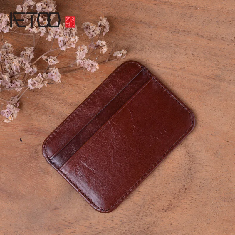 

AETOO Men's Genuine Cowhide Leather Purse Vintage Slim Coin Bag Retro ID Credit Card Holder Brown Wallet Holder Money Pocket