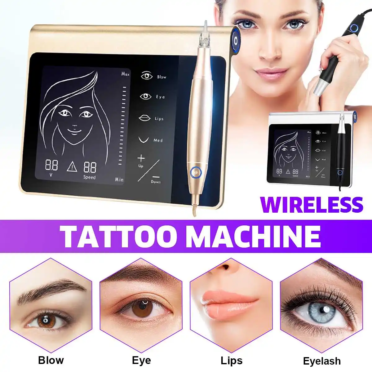 Multifunctional Tattoo Pen Machine Kit Lip Eyebrow Microblading Permanent Makeup Beauty Device Tattoo Pen Machine Control Kit