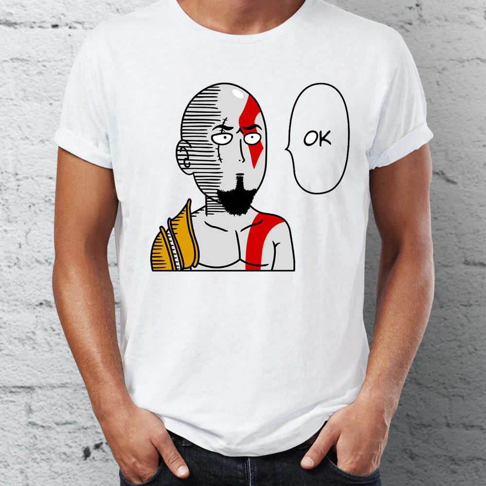 

Men's T Shirt One Punch Man Crossover Deadpool Kratos Funny Tee