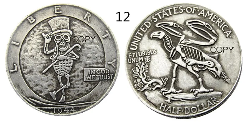FK (12) Hobo 1944 Walking Liberty полудоллар Череп Дизайн Посеребренная копия монеты | Дом и сад