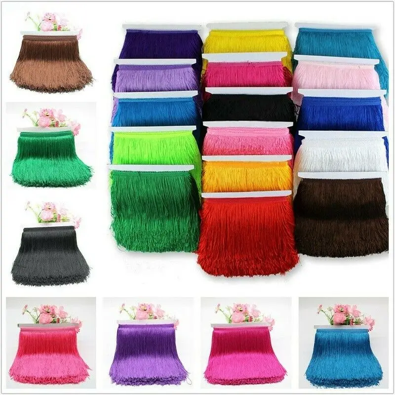 10 Yards 20CM Width Chainette Polyester Tassel Fringe Lace Trim Curtain Lamp DIY Dress Sewing Craft Handmade Materials