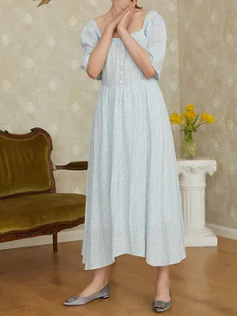 

Women Floral Sweet Maxi Dress 2020 Summer Backless Slim Waist lady Square Collar Female Pleated Long Dresses for Holiday Party