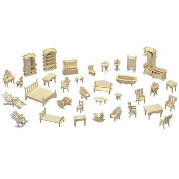 

Wooden 3D Jigsaw Puzzle DIY Scale Miniature Models Doll House Dollhouse Furnitures Set Accessories