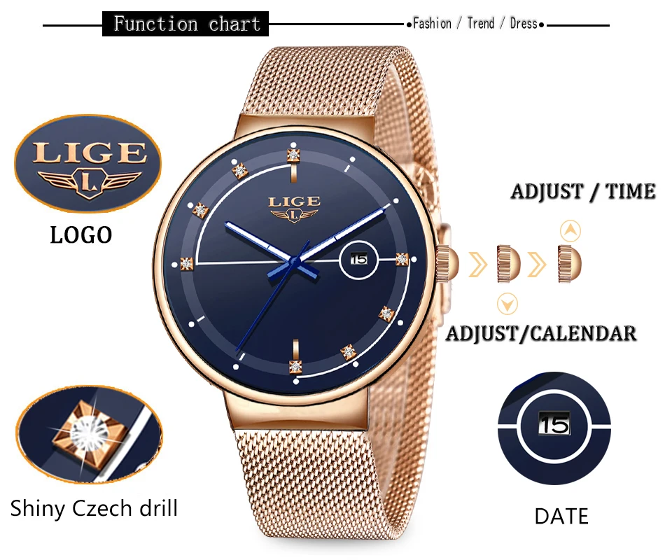 LIGE, модные мужские часы, Топ бренд, Роскошные ультра тонкие кварцевые часы для мужчин, сетчатый ремешок, водонепроницаемые золотые часы, Relogio Masculino