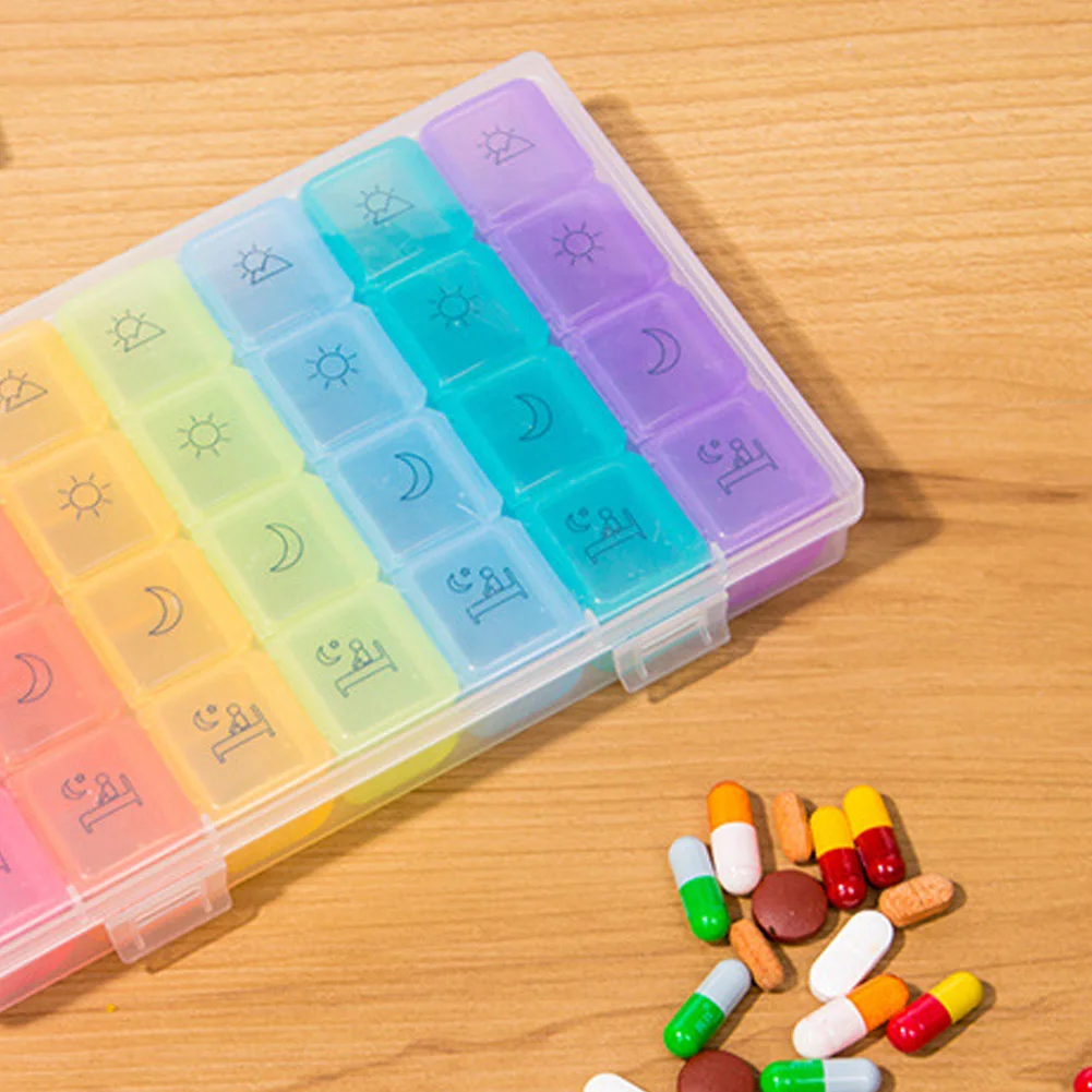 AM/PM 28 слотов Pill Box чехол для хранения еженедельно съемный 7 дней органайзер для лекарств 7 цветов Прозрачный