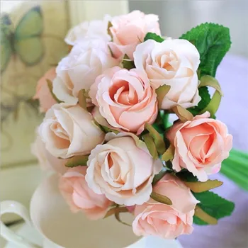 

12Pcs Roses Artificial Flowers Bouquet Wedding Bouquet Decorative Silk Fake Flower Wedding Home Party Decoration Valentines Day