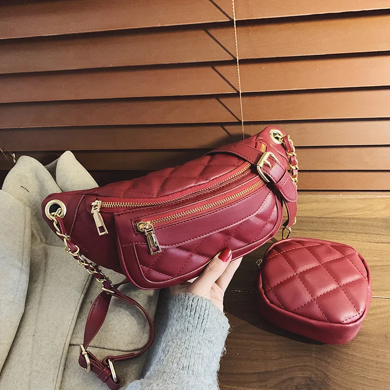 Женская сумка, новинка, известный бренд, модная Бриллиантовая цепочка, сумка через плечо, повседневная поясная сумка, простая квадратная сумка на плечо - Цвет: Бургундия