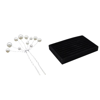 

1x Velvet Ring Box Jewelry Box Earrings Ring Jewelry Box (Black) & 6 Pieces Women Imitation Pearl Headpiece Hair Pin