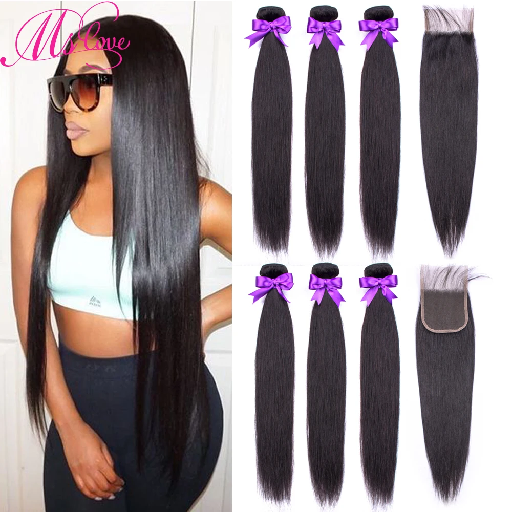 Пряди из человеческих волос с застежкой прямые бразильские волосы 3 4 пряди 4X4 28 30