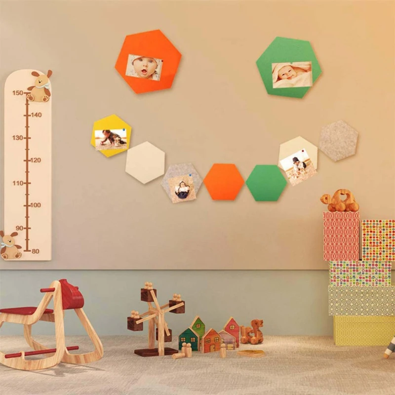 New Thick Felt Board Hexagon Design Side Length 10cm for Displaying Photos Notes Memos Painting Artworks Art Wall Decoration
