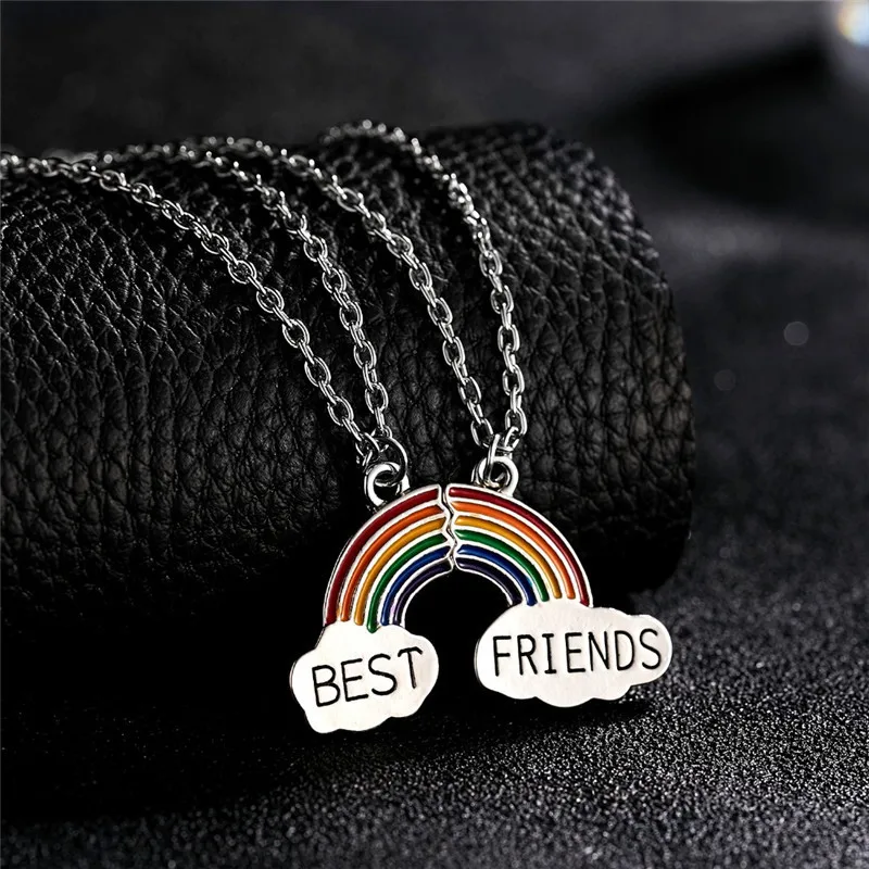 Best Friend Necklace Rainbow Cloud Drop Oil Splicing Pendant Clavicle Chain