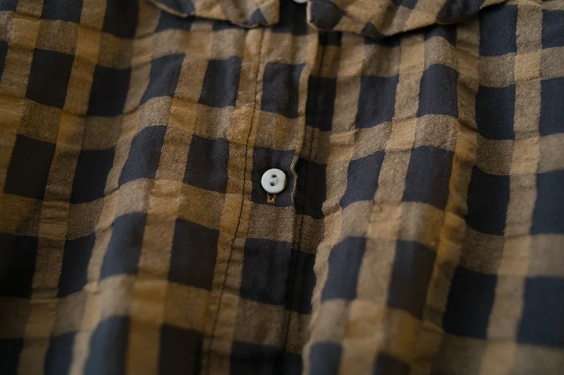 Tao. catkids/ г. Новая Осенняя продукция, рубашка для девочек Рубашка для девочек из хлопка и льна в клетку с отложным воротником Детские топы с потертостями