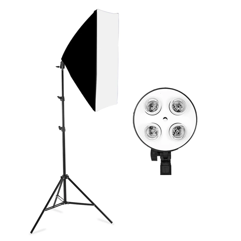 

For Photo Studio Video Selens 50x70CM Lighting Four Lamp Softbox Kit With E27 Base Holder Soft Box Camera Accessories