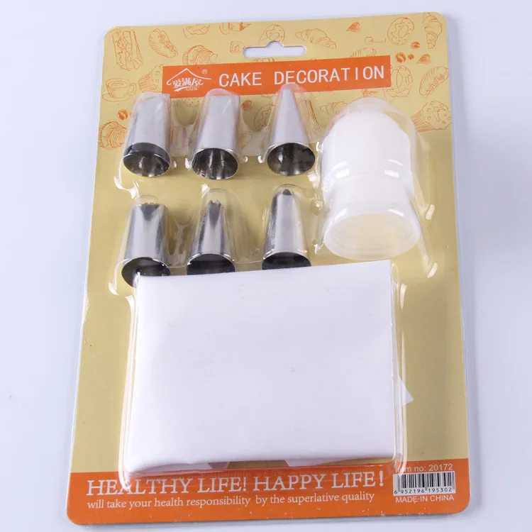 

AMW Bakery Stainless Steel Mounted Flower Mouth Set 6 Grains And Adapter Pattern Decorating Tool --- Large Size