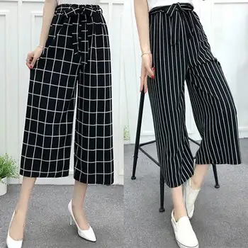 

ZANZEA Women Wide Leg Pants with Belt Casual Long Plaid Check Trousers Lady Work Pants Striped Elegant Pantalon Femme Streetwear