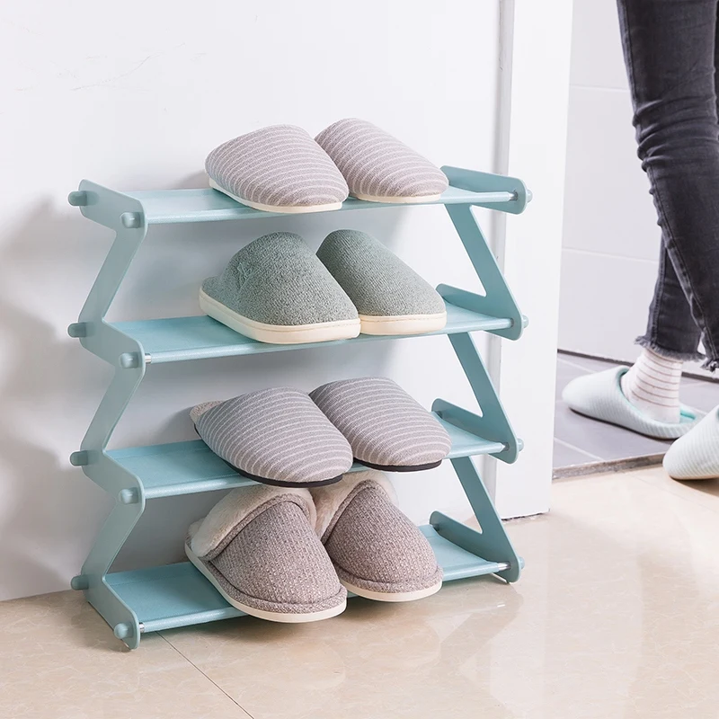 

Storage shoe Bookcase Stackable Storage Rack Unit 4-Layer Stainless steel Z-Shaped Shoe Rack