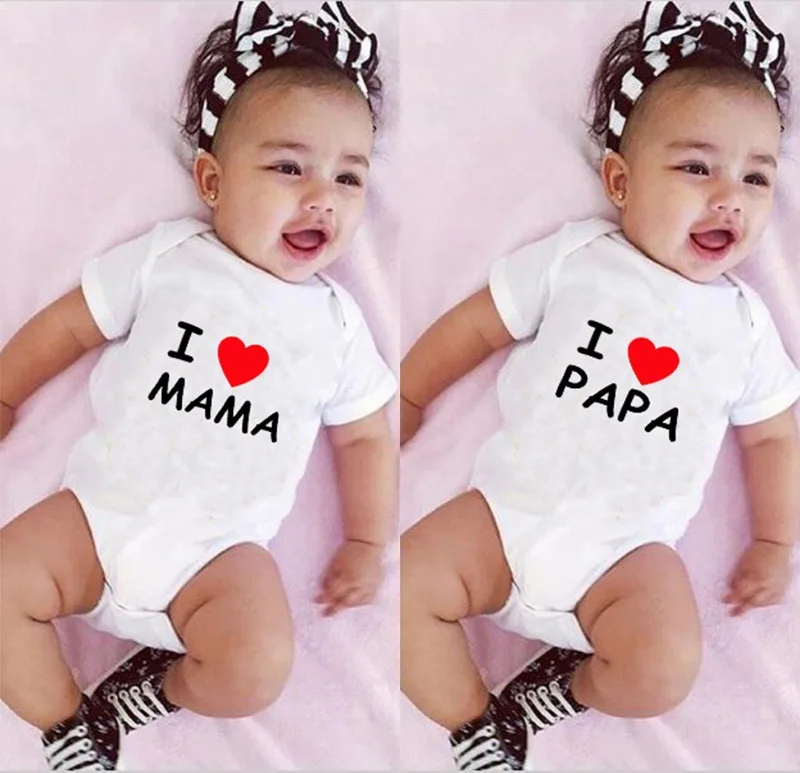 

Summer Cotton Toddler Infant Baby Boys Girls Romper Short Sleeve Cute Letter Printing MaMa Dad Jumpsuit Clothes Outfits