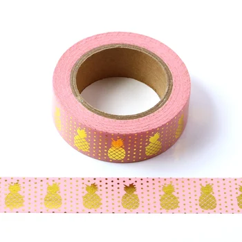 

10M Decorative Gold Foil Washi Tape Pink Pineapple DIY Scrapbooking Sticker Label Japanese Masking tape School Office Supply